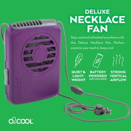 O2COOL Battery Powered Deluxe Necklace Fan For Personal Cooling With Adjustable Lanyard (Purple)