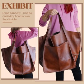 Large Tote Bag for Women Hoboss and Shoulder Bags Soft Leather Vintage Oversized Shopping Bag Lightweight Work Bag Large Capacity Handbags 27" x 15" x 11", brown