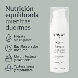 BRUDY COSMETICS Nachtcreme für Mischhaut - ausgleichend und feuchtigkeitsspendend mit Neuvachiol, Hyaluronsäure und Bisabolol - Regeneration ohne Fett und Reizungen - 50 ml