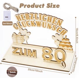 YSWOVUO 80. Geburtstag Frau Mann, Geldgeschenke Holz mit LED Lichterkette, Geschenk zum 80 Geburtstag Mann Frau, Geschenkideen zum 80 Geburtstag, Herzlichen Glückwunsch