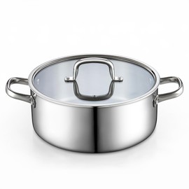 Cook N Home Stainless Steel Stockpot with Lid 7 Quart, Tri-Ply Clad Dutch Oven Soup Pot, Induction Cooking Pot, Silver
