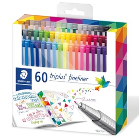 STAEDTLER Marcador Fineliner Triplus 60pcs, Punta Superfina Revestida de Metal, Ancho de Línea 0.3 mm, Forma Triangular Ergonómica, Multicolor