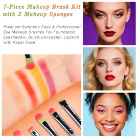 Unfovi 7-Piece Makeup Brush Kit with 2 Makeup Sponges Premium Synthetic Face & Professional Eye Makeup Brushes For Foundation, Eyeshadow, Blush, Concealer, Lipstick with Paper Case