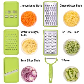 NACOLUS Cheese Grater with Container,5 In 1 Mandoline Slicer for Kitchen,Multi Purpose Vegetable Slicer, Easy to Clean Vegetable Chopper,Cheese Shredder,Julienne Slicer and Peeler