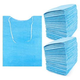 ZJIVQO 60pcs Disposable Dental Bids Adult Bibs Waterproof Dental Bibs with Rope Tie- Back Poly Bibs Table Covers for Tattoo, Dental Clinic Use, Feeding, Blue