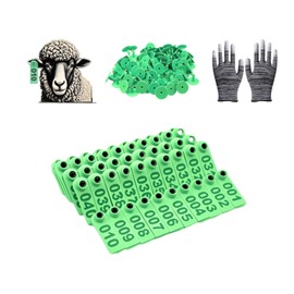 DDNRTXS 100PCS Cattle Ear Tags, Plastic Livestock Cow Ear Tags for Cattle Sheep Goats Pigs Deer, Numbered 001-100 for Farm Animal Identification, with Work Gloves (Green, Sheep)