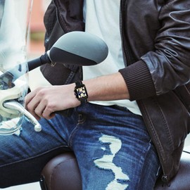 JewelryWe Men's Unique Watch Analogue Quartz Calendar 30M Waterproof Leather Strap Sport Casual Watch with Rectangular Dial, White, Christmas Day, birthday