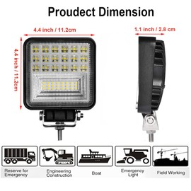 LED Light Pods, 4inch 126W Square LED Work Light, Spot & Flood Light Off Road Light, Led Fog Light Truck Light Driving Light Boat Light for Truck Pickup SUV ATV UTV Waterproof (2pcs)