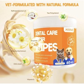 NEENCE 2 JARS! NEENCE Dental Wipes for Pets, 60x2 Finger Wipes, Plaque & Tartar Removal