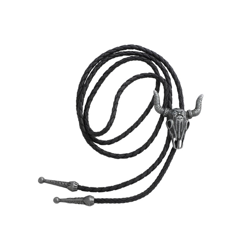 Bolo Tie Bull Skull Silver Necklace Pendant Bootlace Shoestring Necktie