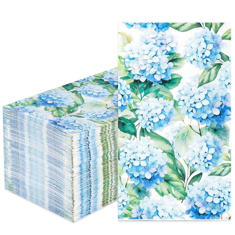 100 Pcs Hydrangea Floral Paper Guest Napkins Blue Flowers Napkin