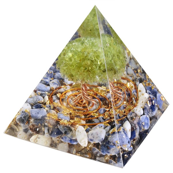 Nupuyai Lapis Lazuli Tree of Life Crystal Pyramid Spiritual Ornament Quartz Lace Spiral Reiki Healing Figure for Protection with Gift Box