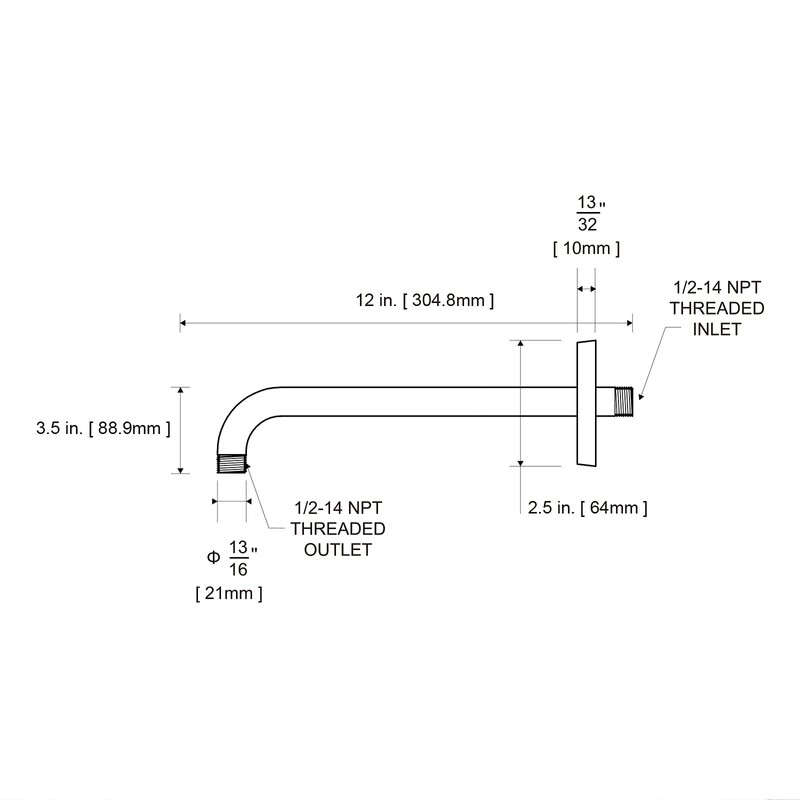 OFFO Shower Arm with Flange, 12 in Brushed Nickel Wall