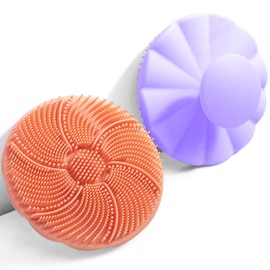 Face Scrubber, Facial Exfoliator, Scrub Brush, Soft Face Brush, Silicone Facial Cleansing Brush, Blackhead Acne Pore Cradle Cap Face Wash Brush for Deep Cleaning Skin Care (Pink &Purple)