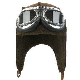 ililily Aviator Hat Winter Snowboard Fur Ear Flaps Trooper Trapper Pilot Goggles Light Brown