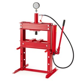 Hydraulic Shop Press, 10 Ton H-Frame Garage Floor Shop Press Adjustable Hydraulic Press with Gauge & Press Plates, Red