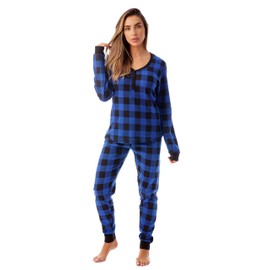#followme Buffalo Plaid 2 Piece Base Layer Thermal Underwear Set for Women 6372-10195-NEW-ROY-XL
