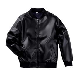 TLAENSON Boys Leather Jackets For Toddler Kids Faux Motorcycle PU Leather Coats 50s 80s Bomber Tops Black Size 140/8-9 Years