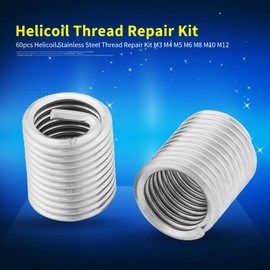 Thread Insert, Fydun 60 Thread Repair Kit M3 M4 M5 M6 M8 M10 M12 Steel Sheath Spiral Wire Helicoil Type Screw Repair Insert Assortment Set