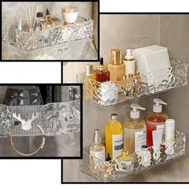 2 Acrylic Shower shelves with 4adhesive Replacement, Shower Caddy Adhesive, Over-the-toilet storage, Shower Organizer, Acrylic Bathroom Shelves, Wall Mount Clear Acrylic Shelves For Bathroom & Kitchen