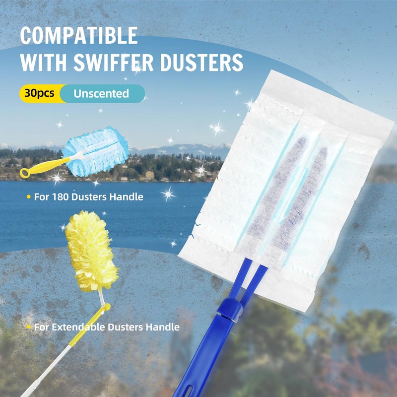 30 Count Duster Refills Compatible with Swiffer Dusters 180 /