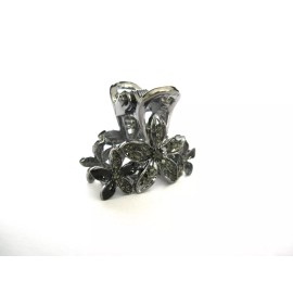 Small mini silver metal gray blue three flower crystal hair claw bridal clip