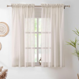 Treatmentex Flax Linen Sheer Curtains for Living Room Bedroom, Rustic Flax Textured Window Drapes for Vintage Farmhouse Decor, Rod Pocket, 52"X63" 2pcs Natural/Taupe