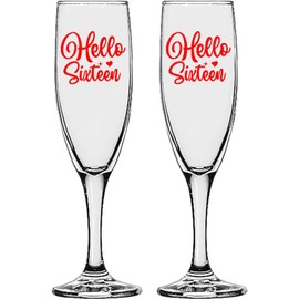 GIFTS INFINITY UV Printed Sweet Sixteen Champagne Flutes Set of 2 Toasting Glasses (SW-4RD)