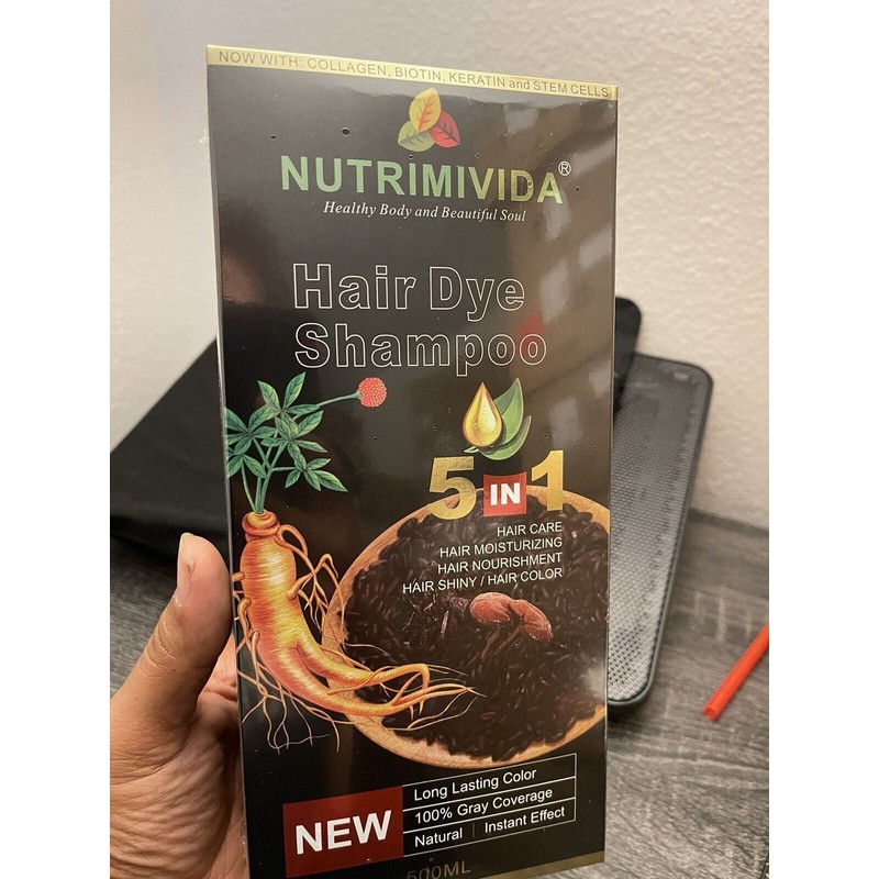 Nutrimivida 2 Bottles of Natural Black Hair Dye Shampoo 5