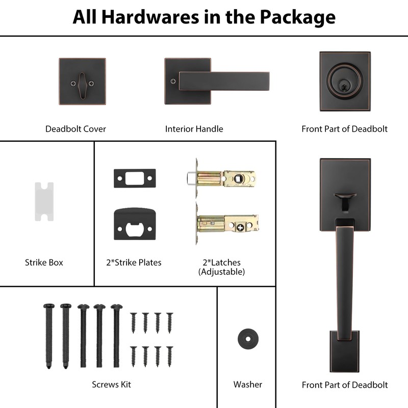Haidms Oil-Rubbed Bronze Front Door Handle and Deadbolt Set, Entry