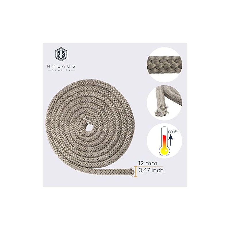 NKlaus 3 m Fireproof Sealing Tape, Diameter 12 mm, Fireplace