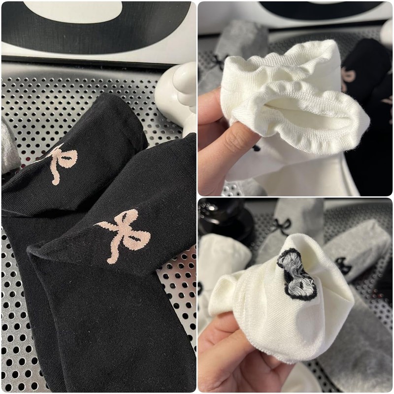 Weuiean HHJW-431 Women's Socks, 3 Colors, 3 Pairs Set, Bow