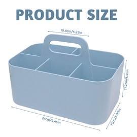HVIHWI Basket Organiser with Handle, Multi-Purpose Plastic Basket with 5 Compartments, Stackable Cleaning Basket, Portable Craft Basket, Desk Basket for Art, Makeup, Office Supplies, 24 x 15 x 11.2 cm