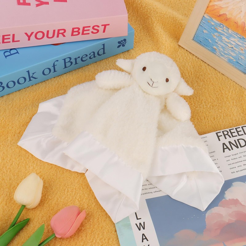 Apricot Lamb Stuffed Animals Soft Security Blanket White Lamb Infant