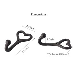 SMKOLIN 5 Pcs Love Heart Coat Hooks 3.8'' Cast Iron Wall Hooks Decorative Keys Mugs Bags Towels Hanger