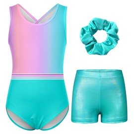 Idgreatim Gymnastics Leotards for Girls Size 7-8 Ballet Dance Set with Skirt Sleeveless Hollow Back Tumbling Shorts Activewear