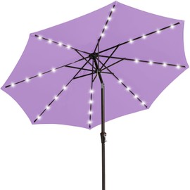JEAREY Upgrade 9FT LED Lighted Patio Umbrella, Solar Outdoor Umbrella, Tilt Table Umbrella for Pool, Deck & Yard(Taro Purple)
