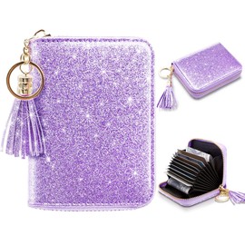 Coco Rossi Women's Small Credit Card Wallet RFID Glitter Cute Credit Card Holder Wallets for Women, A Glitter Purple, Small, Credit Card Wallet