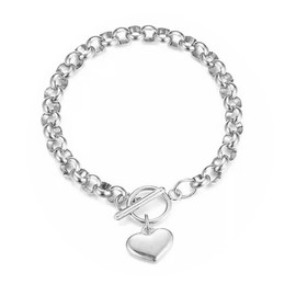 LKingel Silver Puffs Heart Shape Bracelet for Women Silver Heart Pendant Bracelet Punky Pledge Bracelet Set Dainty Chunky Link Chain Bracelet for Women (Silver bracelet)