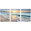 White 3 Panel Blue Sea Sunset Canvas Wall Art Ready