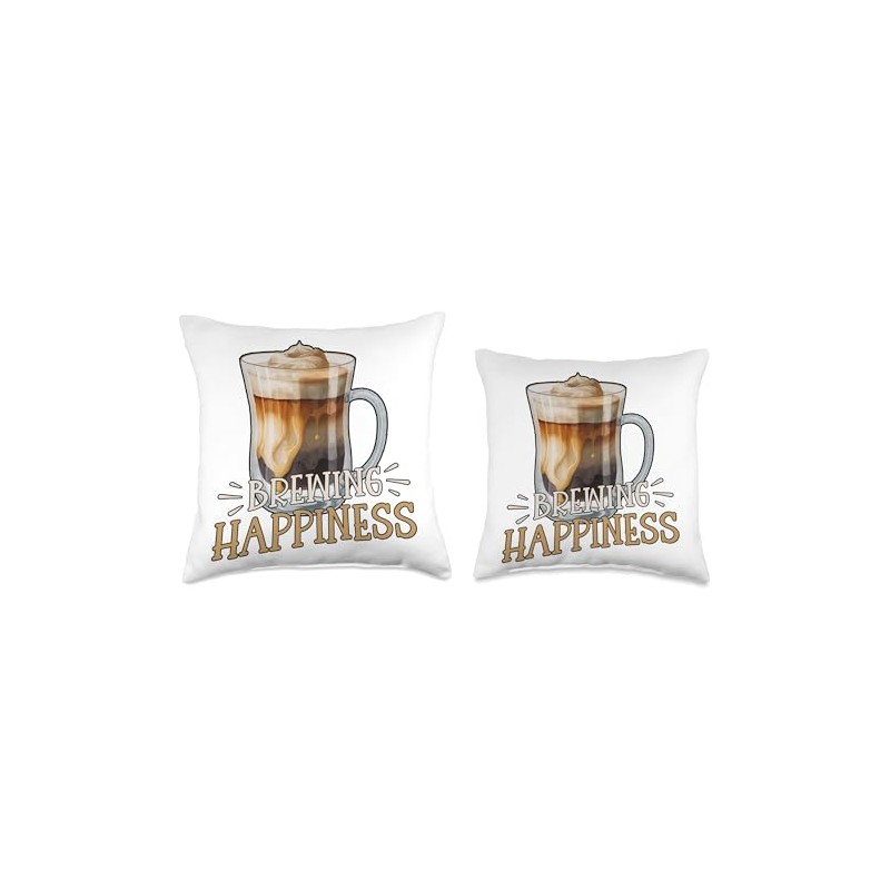 Brewing Happiness Cold Brew Coffee Quote Iced Coffee Throw Pillow