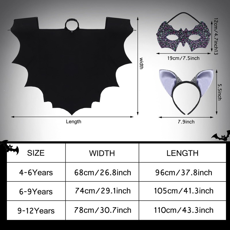 WILLBOND Kids Bat Vampire Costume Accessories Halloween Bat Costume for