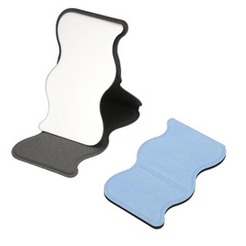 uxcell Small Wave Pocket Mirror for Purse, 2.8 x 4.33 Inch Stainless Steel Compact Makeup Mirror with Leather Case, Travel Mirror Handheld Mirror for Women, Girls, Purse, Gift(Blue)