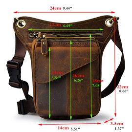 Leather Waist Pack Drop Leg Bag for Men Women Belt Bumbag Multi-Function Motorcycle Bike Outdoor Sports Tactical Cycling Riding Hiking Camping Daypack Deep Brown