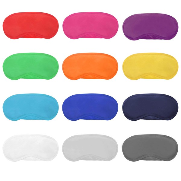 12pcs Assorted Color Polyester Sleep Eye Masks Soft Blindfold Eye Shade Cover with Nose Pad and Elastic Straps Best for Kids Women Men Travel Sleep or Games Party Supplies (Random Color)