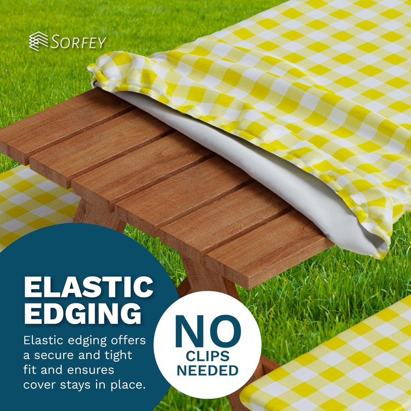 Sorfey Picnic Table Cover with Bench Covers -Fitted with Elastic,
