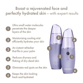 GESKE | SmartAppGuided™ Facial Hydration Refresher | 4 en 1 | Pulverizador | Vaporizador | Aspersión de agua | Bruma facial | Dispositivo de limpieza facial | Cosméticos | Brillo Natural