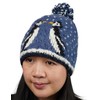 Pachamama Women Wool Bobble Beanie Hat Handknitted Penguin Design Multicoloured