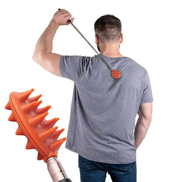 Extendable Cactus Back Scratcher, ABS Plastic, Relieves Itching on Back, Neck, Head, Beard, and Body, 16 Spikes per Side, 8.5 Inches Compact Back Scratcher Extendable to 24.5 Inches (Orange)