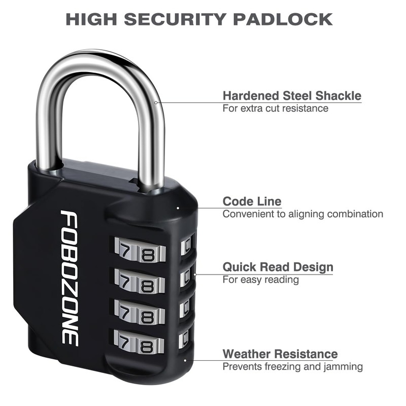 FOBOZONE Combination Locks Padlock, 4 Digit Waterproof Padlock with Resettable
